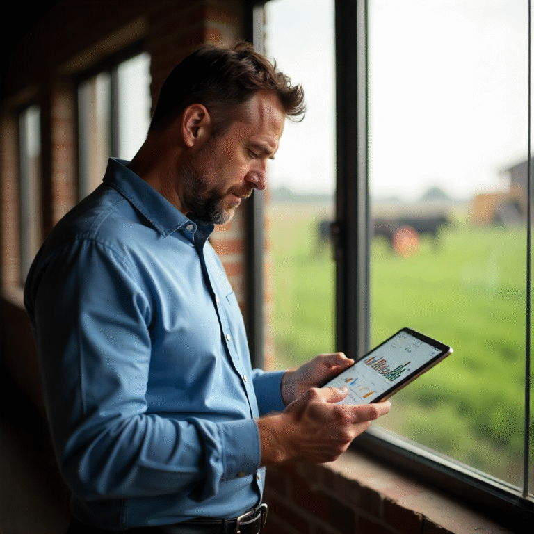 Agri accountant analyzing farm financial records and agricultural accounts