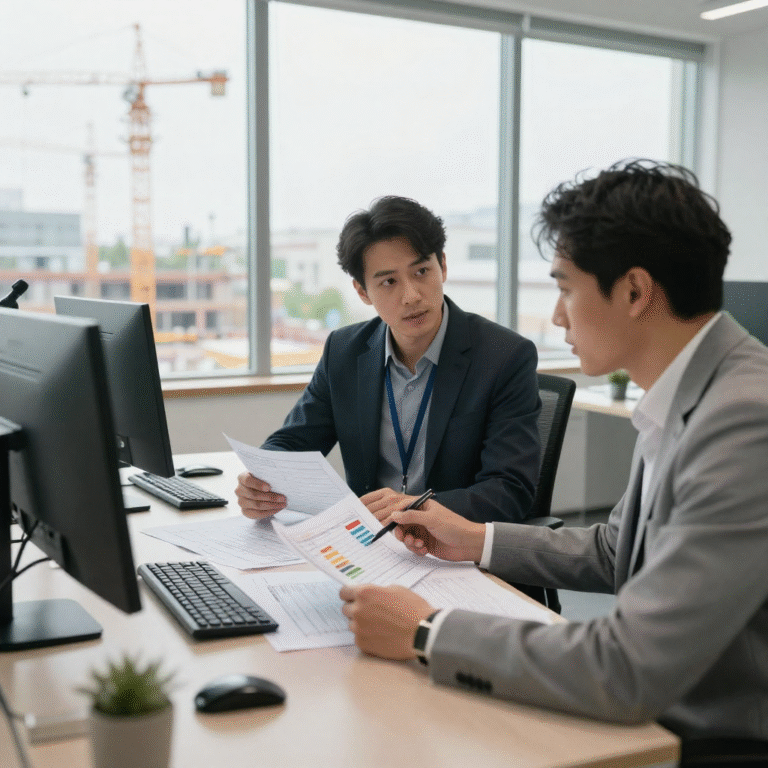 Accountants construction managing financial records and job costing for a construction project