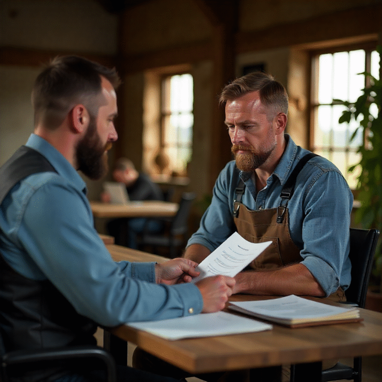 Professional farming accountants advising farmers on agricultural financial planning