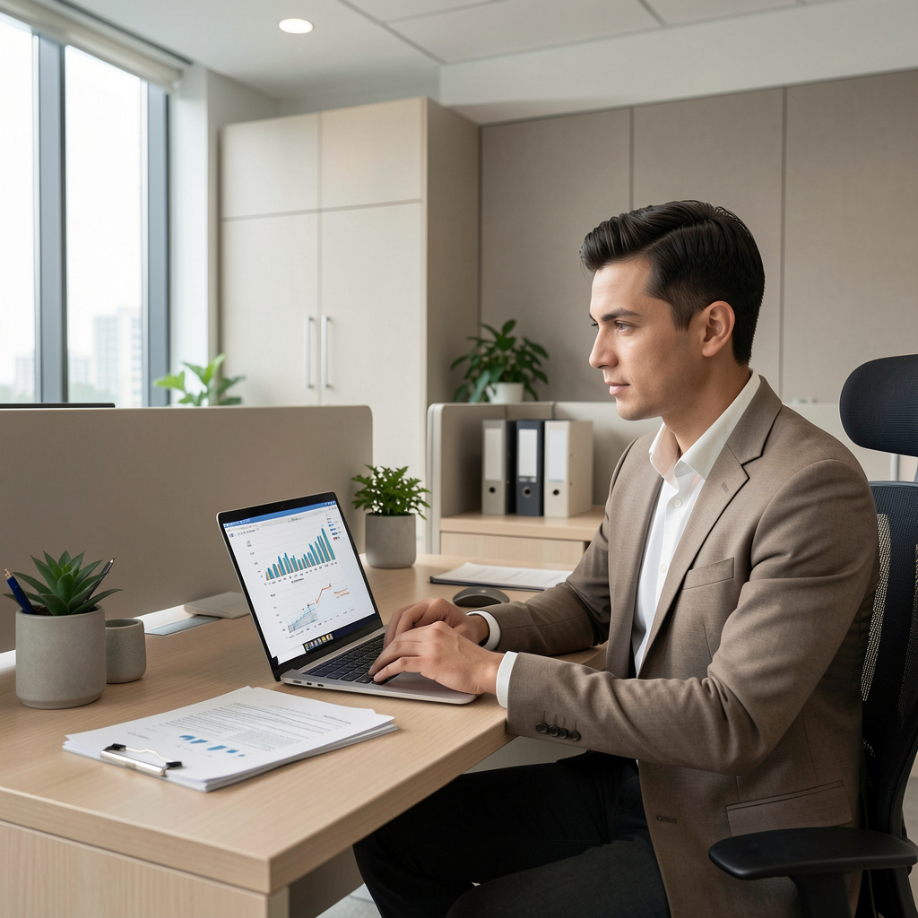 Professional tax consultant assisting a client with modern financial documents at New Millennium Tax office
