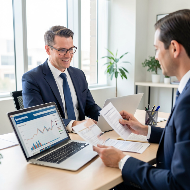 Sacramento tax accountant reviewing financial documents with a client in an office