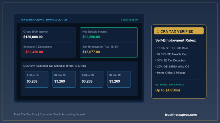 1099 Tax Calculator With Deductions: Contractor Guide 2026