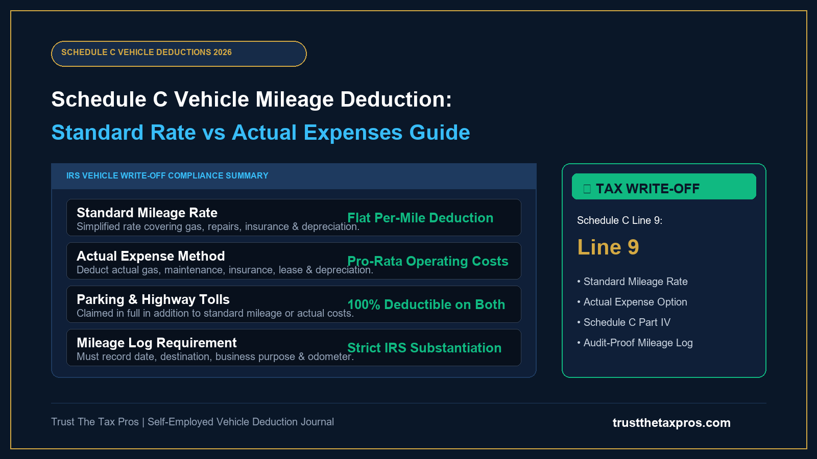 Schedule C Vehicle Mileage Deduction: Standard Rate vs Actual 2026