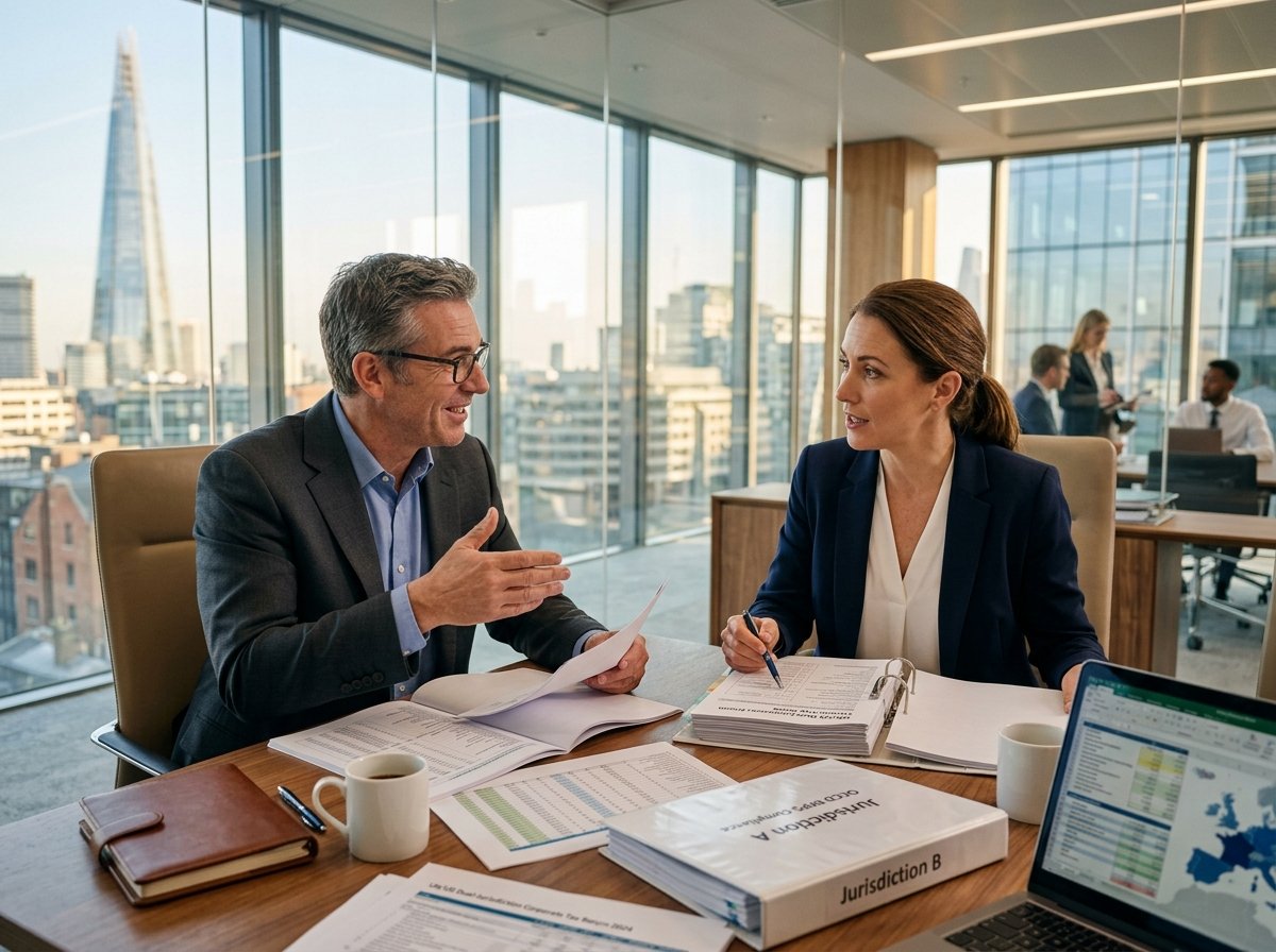 International CPA and cross-border business owner reviewing foreign entity tax filings