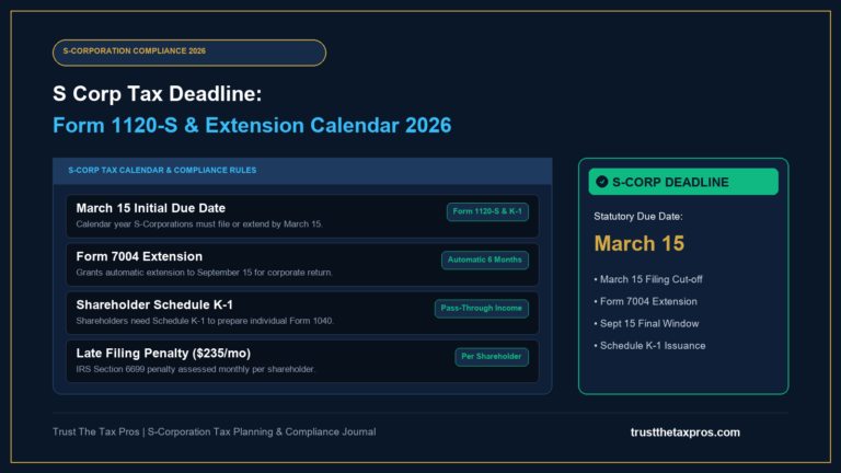 S Corp Tax Deadline: Form 1120-S, Form 7004 & Extensions 2026