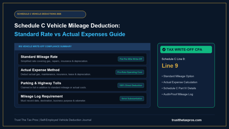 Schedule C Vehicle Mileage Deduction: Standard Rate vs Actual 2026