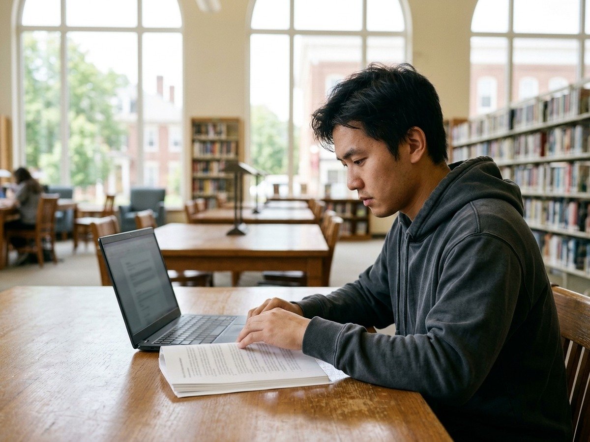 Young man reviewing printed IRS wage and income transcripts to file back taxes yourself