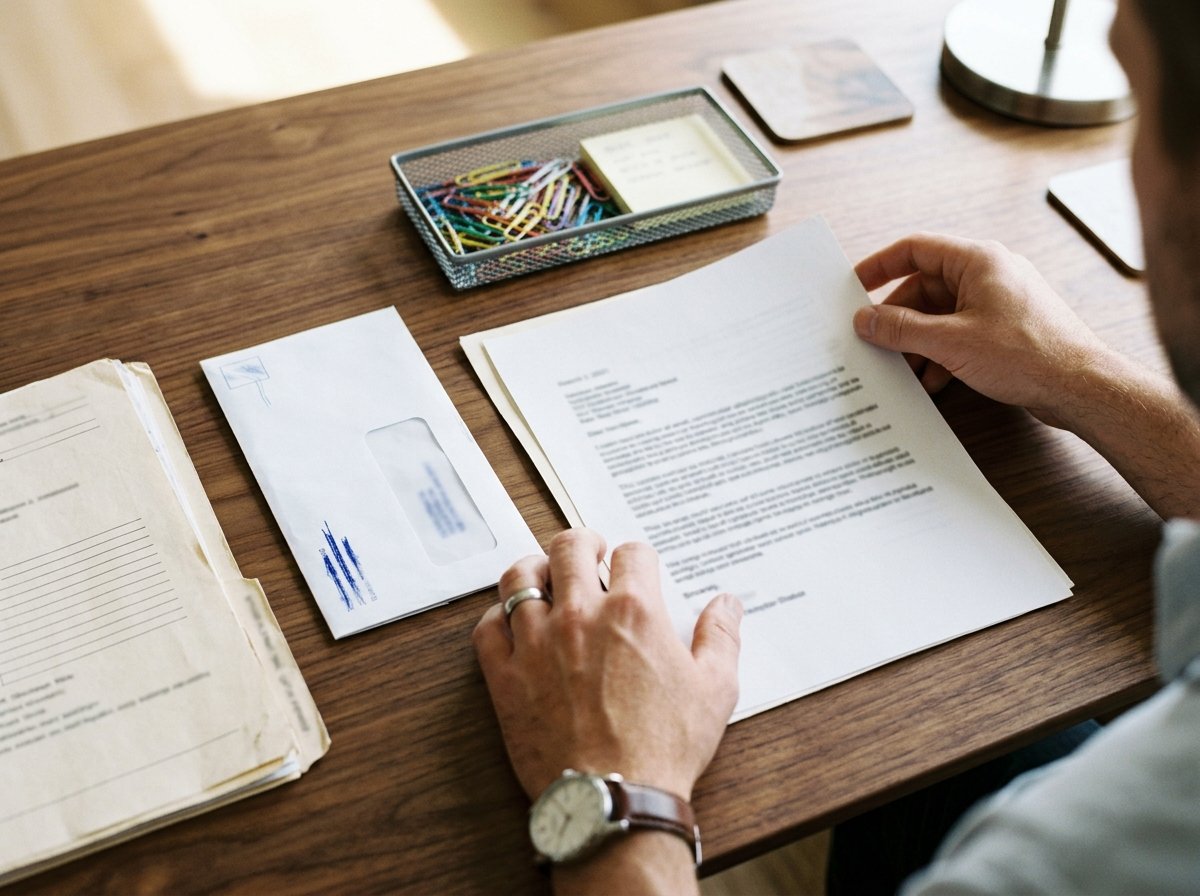 Hands organizing proof documents for an IRS penalty abatement reasonable cause letter
