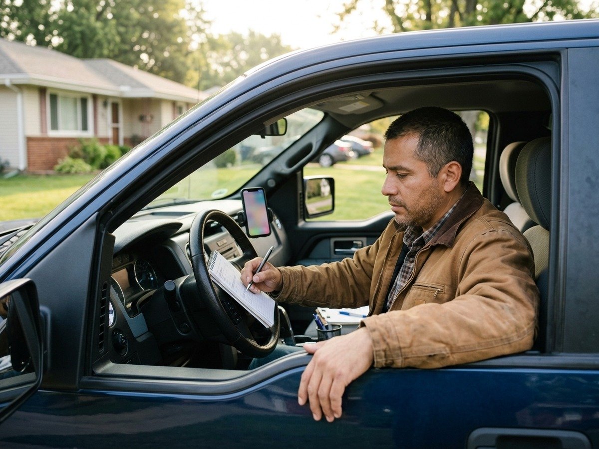 Self-employed contractor logging business miles in his truck for the 2026 mileage deduction